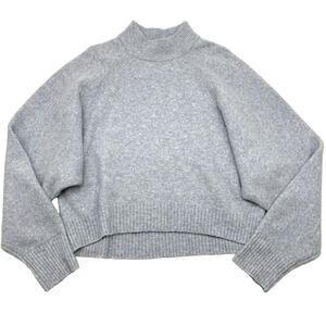 2024 Express Heather Blue Wool Blend Mock Neck Boxy Relaxed Cropped Sweater S